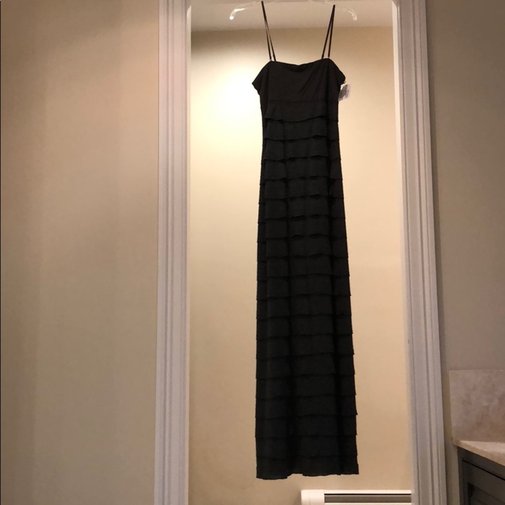 Charcoal gray ruffle tiered maxi dress